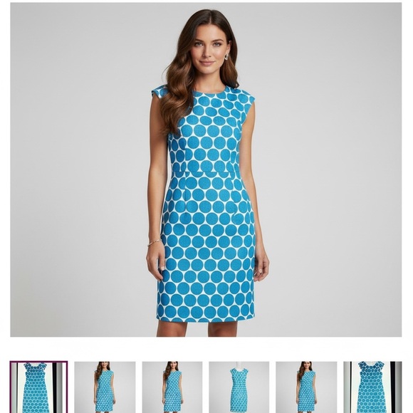 J. Peterman Dresses & Skirts - J Peterman RETRO Polka Dot Pencil Dress Women's Size 4 Lined Teal/White Preppy
